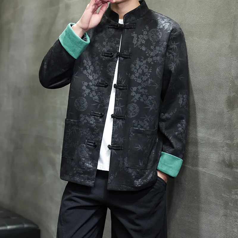 Ancient Chinese New Year Tops Ethnic Tang Clothes Printed Traditional Man ChinaBlouseCheongsam Top Shirt Jacket Coat With Button