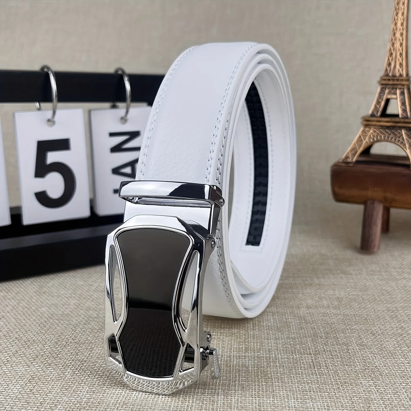 Men's Leather Belt with Racing-Style Alloy Automatic Buckle Ideal Gift Choice for Business Attire Perfect for Father's Day Gift