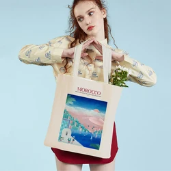 Double Side California marocco giappone toscana islanda Cartoon Lady Tote Handbag donna Shopping Bags Fashion Market Shopper Bag