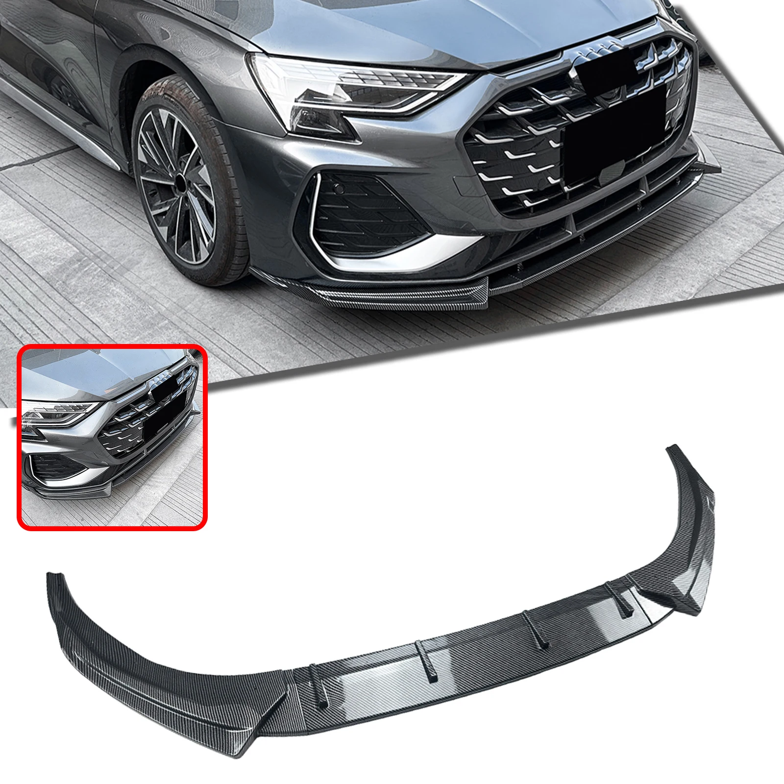 For Audi A3 8Y Sline 2025 Front Bumper Spoiler Lip Lower Splitter Protector Blade