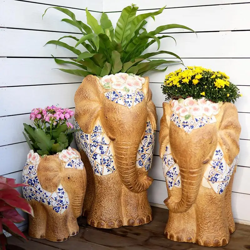 Elephant decorative ornament garden animal creative courtyard landscaping retro gardening flower pot