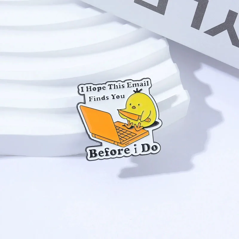 Fun Working Knife-Carrying Yellow Duck Pendant Cartoon Email English Slogan Badge Backpack Clothing Accessories