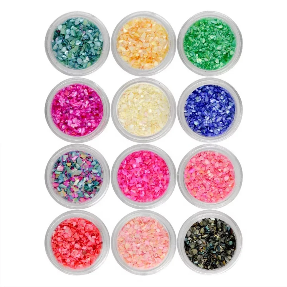 

12Pcs Nail Art Shell Powder Collection Vibrant Long Wear Glitter for DIY Manicure Decorations Nail Shell Powder