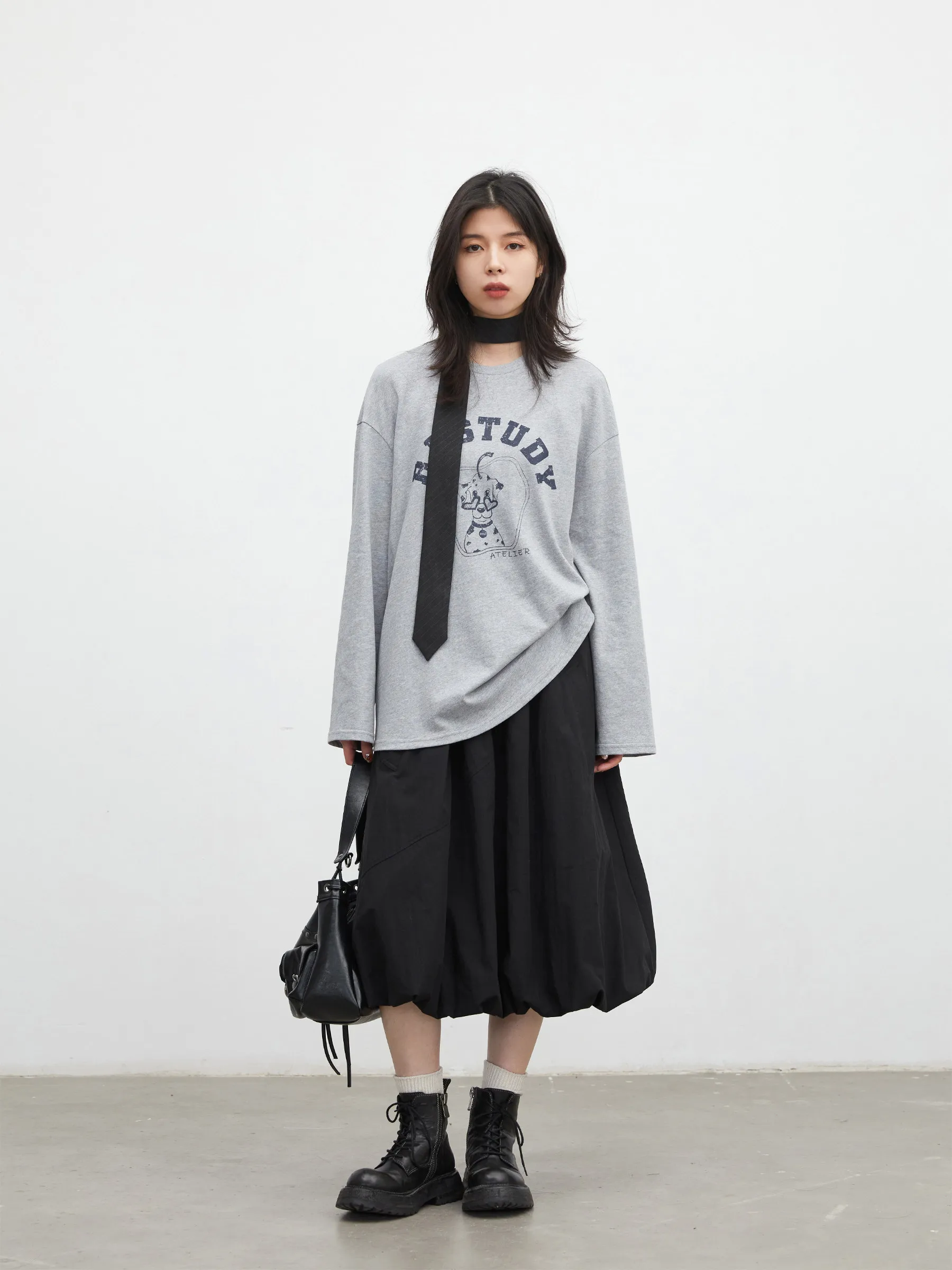CHIC VEN Korean Women Skirt Black Loose Casual Elastic Waist Flower Bud Design Mid Length Puff Skirt for Girl Spring Summer 2026