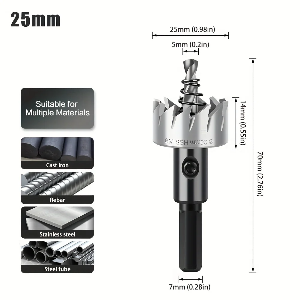 1pc/7pcs HSS Drill Bit High Speed Steel Carbide Tip Hole Saw Tooth Cutter Metal Drilling Woodwork Cutting Carpentry Crowns