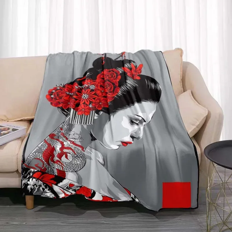 Japanese geisha Printed Blanket for Sofa Bed Travel Camping Living Room Office Conditioning Blanket for All Seasons Gifts