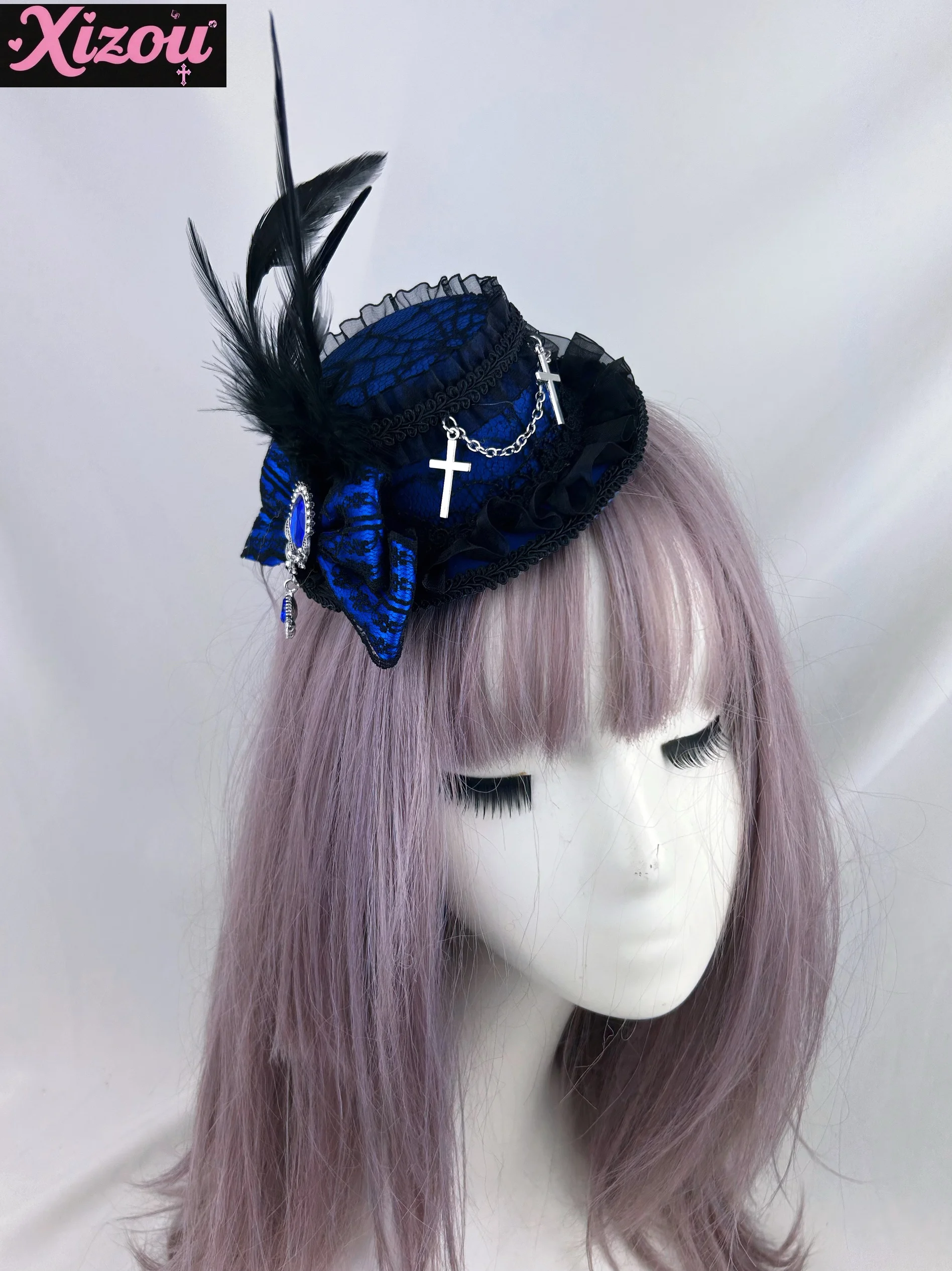 Japanese Original Gothic Dark Lolita Black  Blue Red and Purple Top Hat Hairpin Lolita Headgear Retro Cross Hair Accessories