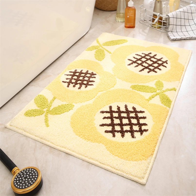 Ins Style Light Luxury Leaves Plant Jacquard Bathroom Anti-Slip Mat Bathroom Absorbent Foot Mat Simple Household Bedroom Carpet