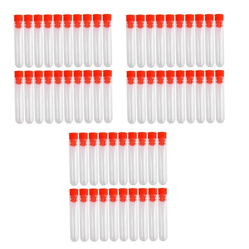 A93E-60 Pcs Non-Completed Plastic Test Tubes Lab Test Tool With Screw Cap Transparent, 12 X 60Mm