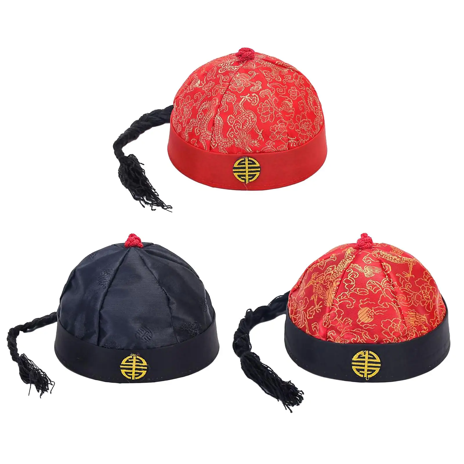 Sombrero oriental chino con cola de caballo para fotografía de disfraces de teatro