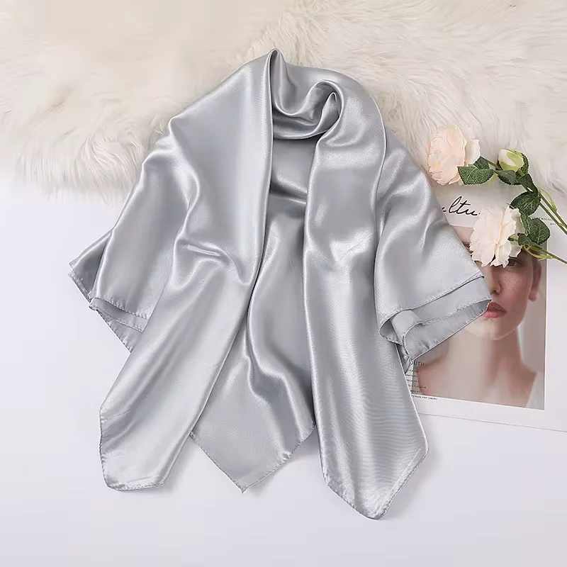 Women Scarf  90*90cm Solid Colors Satin Silk Scarves Summer thin Hijab Sunscreen shawl Decorative headscarf female Headband neck