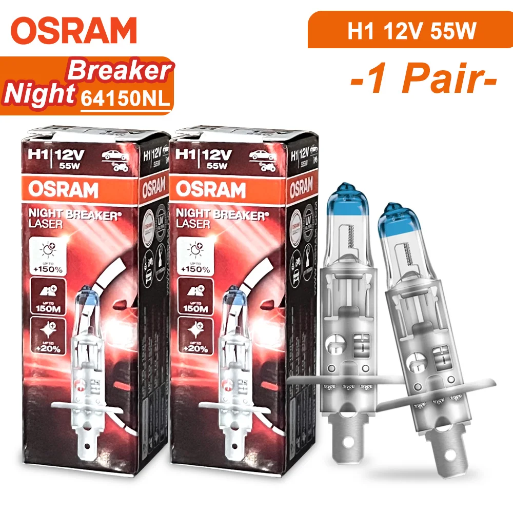 OSRAM Night Breaker Laser H1 Halogen Next Generation 12V 55W +150% Bright 3700K Powerful Light Auto Fog Bulb Germany 64150NL P14