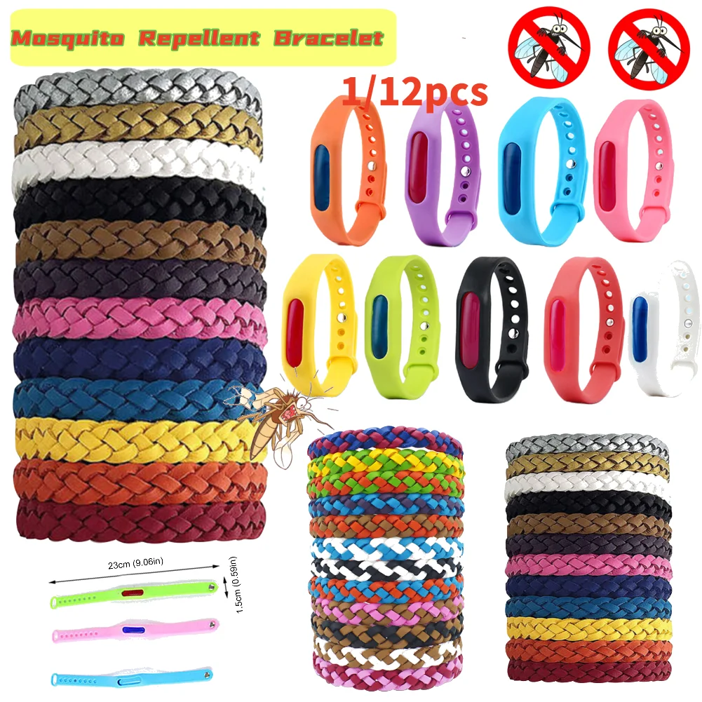 1/12 Uds pulseras repelentes de mosquitos ultrasónicas pulsera de mordida de silicona antimosquitos de aceite esencial ajustable para interiores y exteriores