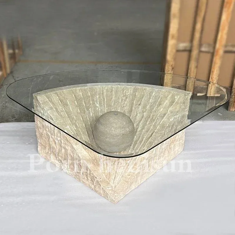 A Nordic wabi-sandy wind natural travertine coffee table living room designer small apartment broken creative tea table