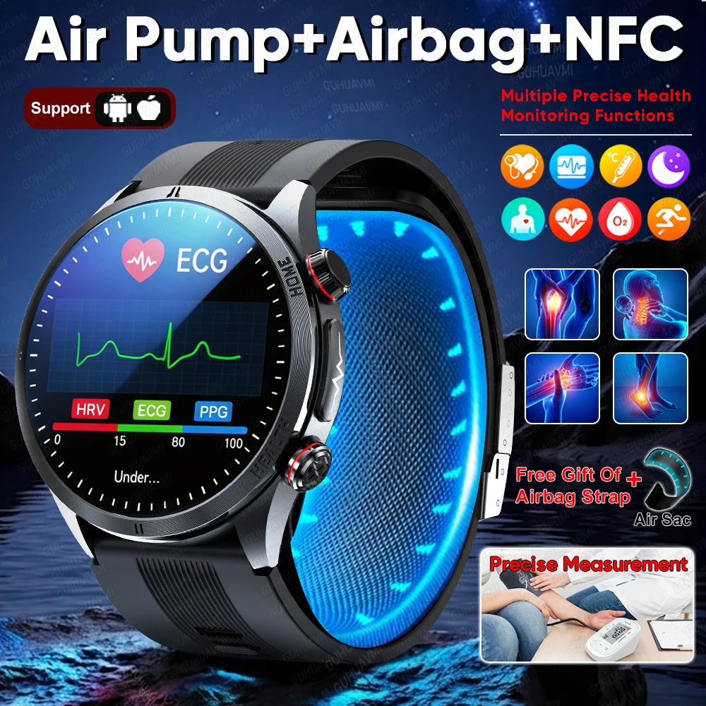

2026 Newly ECG Heart Health Analysis Smart Watch Air pump airbag Blood pressure Measure Voice Broadcast Men Women Smartwatch NFC