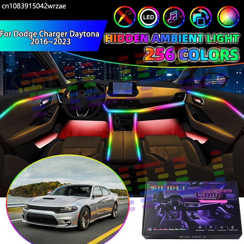 For Dodge Charger Daytona 2016~2023 MK4 LD RGB Car Interior Ambient Lights Strips Breathing Lighting Kit App Control LED strips