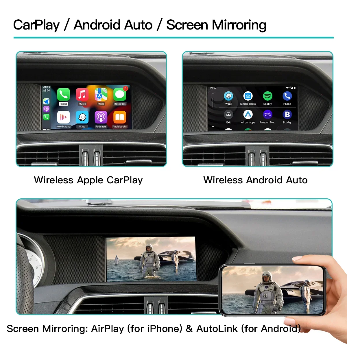 AUTOABC ワイヤレス CarPlay メルセデスベンツ A B C E クラス GLA CLA GLK SLK CLS W204 NTG4.5/4.7 2011-2014 Android 自動ミラーリンク