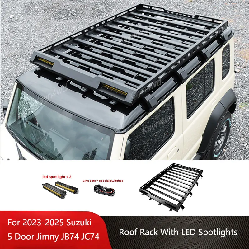

Off Road 4x4 Exterior Accessories Aluminum Roof Rack Box Luggage Rack With LED Spotlight For 2023+ Suzuki Jimny 5 Door JB74 JC74