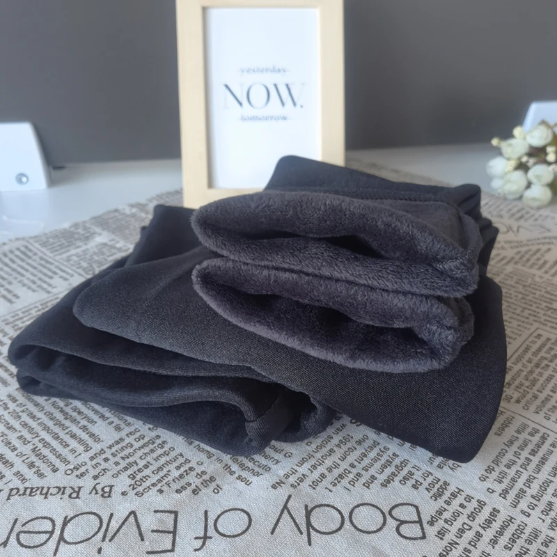 لامعة قاع السراويل الإناث الشتاء مبطن الفقرة مرونة رقيقة أبلى أزياء سوداء عالية الخصر تسع دقائق السراويل