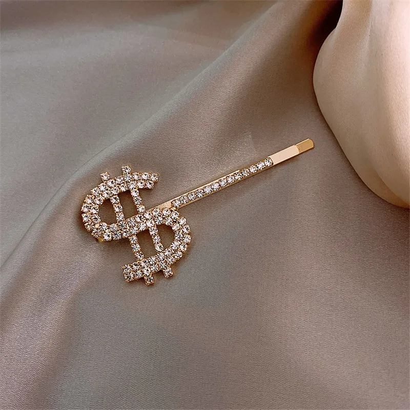 Dollar Shape Hairpins Crystal Hair Clip Letters Hairpin For Women Girls Headwear Rhinestone Hair Accessories