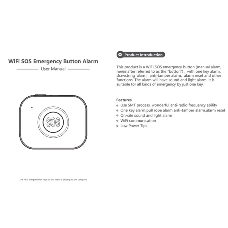 【NECESSITY】Tuya Wifi SOS Notruftaste Gesundheitswarnsystem Sicherheit Persönlicher Alarm Wasserdicht mit Kordelzug für ältere Menschen