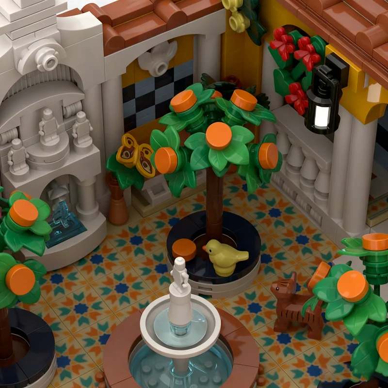 1471 pz MOC Cortile Spagnolo Paesaggio stradale modulare Modello Building Blocks Architettura Idea Giocattolo educativo Regalo di Natale Mattone
