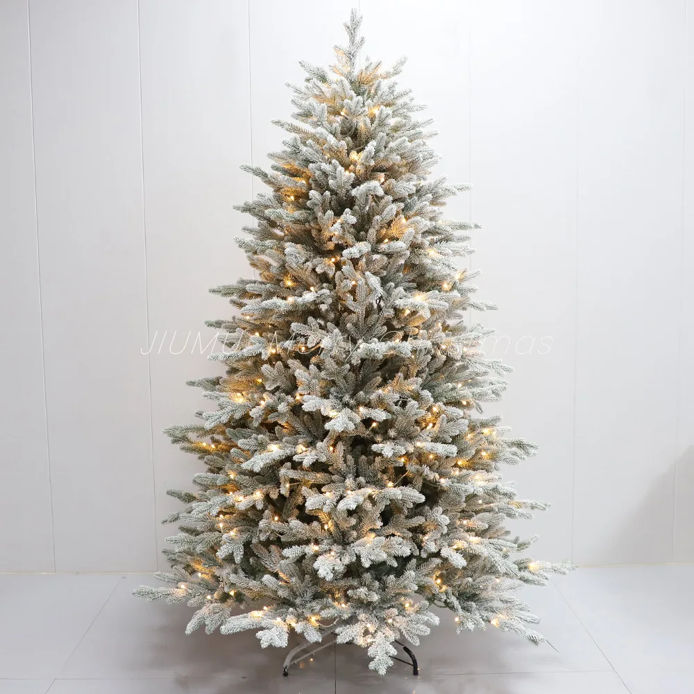 

High Quality Artificial Flocked Christmas Spruce Tree 2025 LED Lights Indoor Standing Base Factory Direct Selling