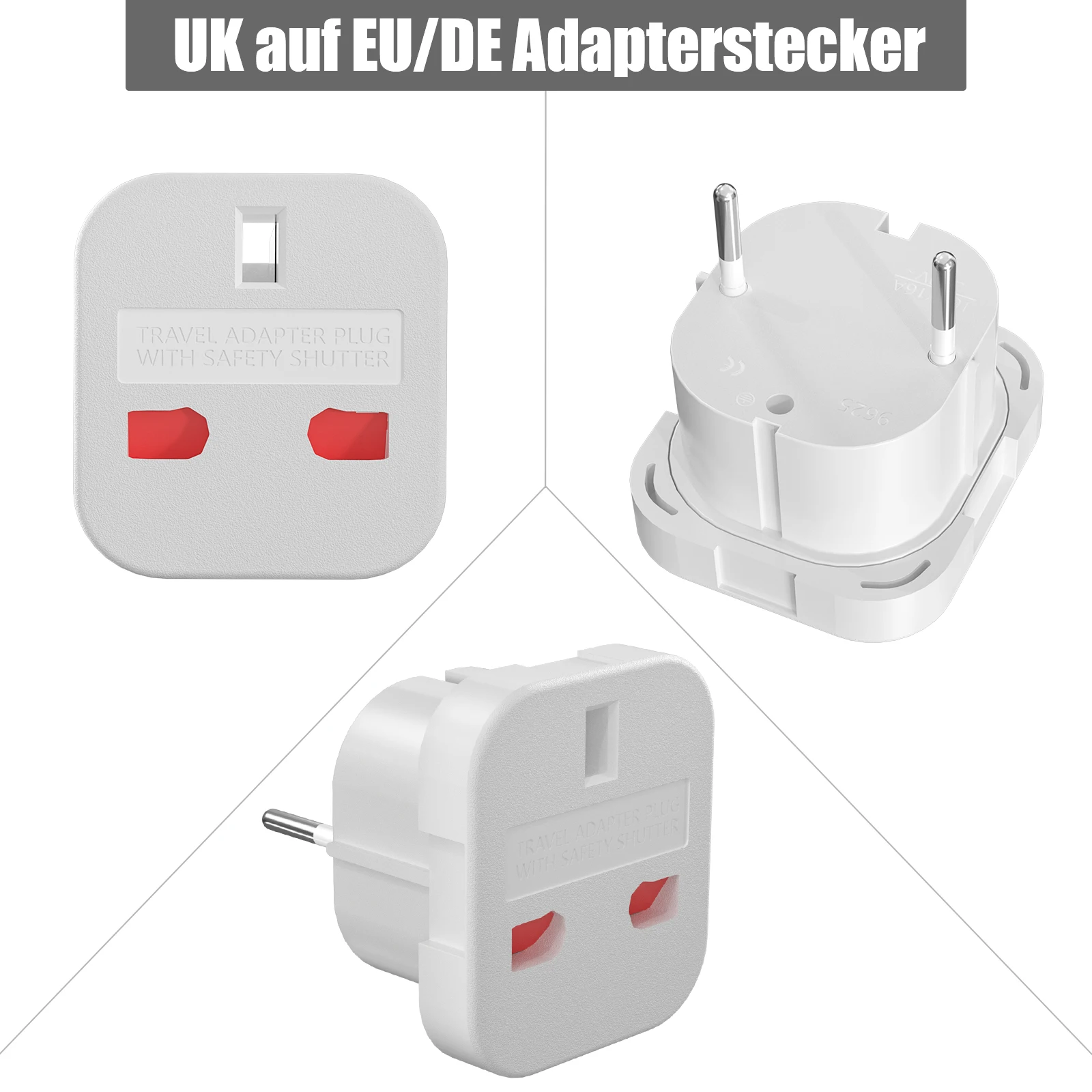 Adaptador de enchufe europeo de Reino Unido a Alemania, convertidor de enchufes eléctricos de Inglaterra a Alemania, cargador de pared de CA, 3