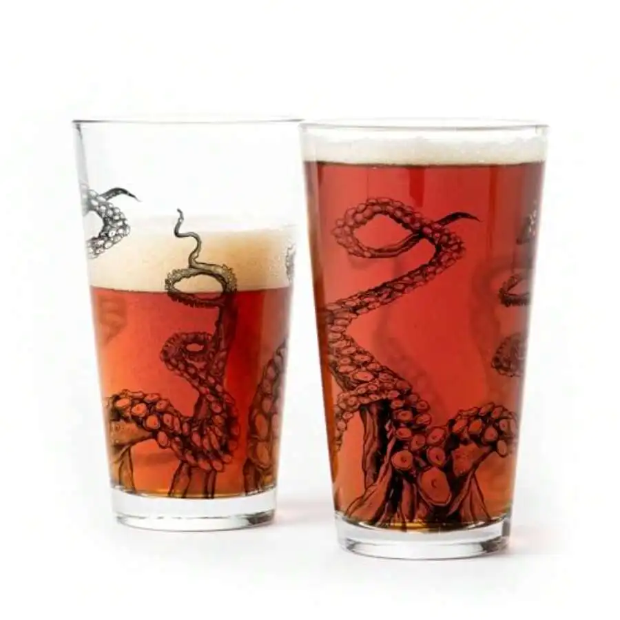 Pint Glass Set Of 2 16oz Beer Glasses With Design, Screen Printed With Gift Box