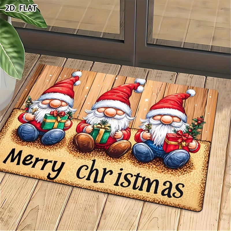 Christmas Doormat Santa Claus Reindeer Sleigh Winter Snow Scene Print Floor Mat Indoor Entrance Rug Xmas Holiday Home Decor