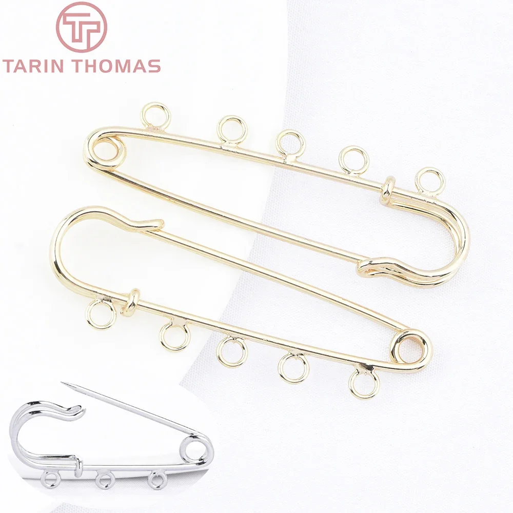 (9648) 6PCS 24K Gold Color Plated Brass with Holes Clothing Pin Brooch High Quality DIY Jewelry Making Findings Accessories