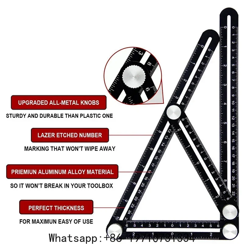 Construction Tools Multi Angle Measuring  Aluminum Folding Positioning Ruler Professional DIY Wood Tile Flooring Punch
