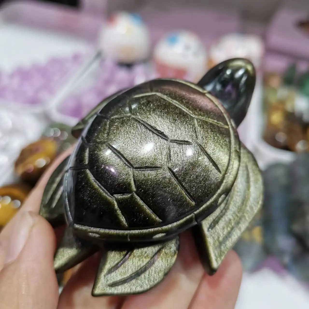 

Natural Gold Obsidian tortoise carvings stone crystal turtle Figurine