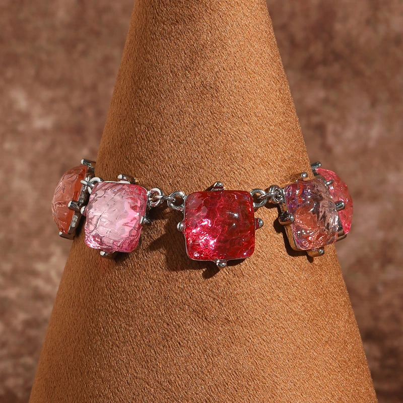 

Vintage Pink Charm Bracelet Natural Stone Woman Square Resin Gold Color Accessories Jewelry Trends 2026 New Dating Gifts Party