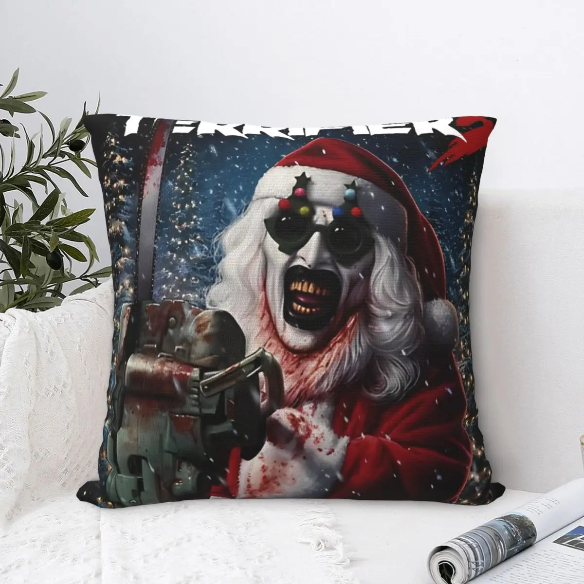 Terrifier 3 Christmas Square Pillow Case Horror Movie Cushion Covers Custom Zippered Decor Pillowcover for Home 40*40cm