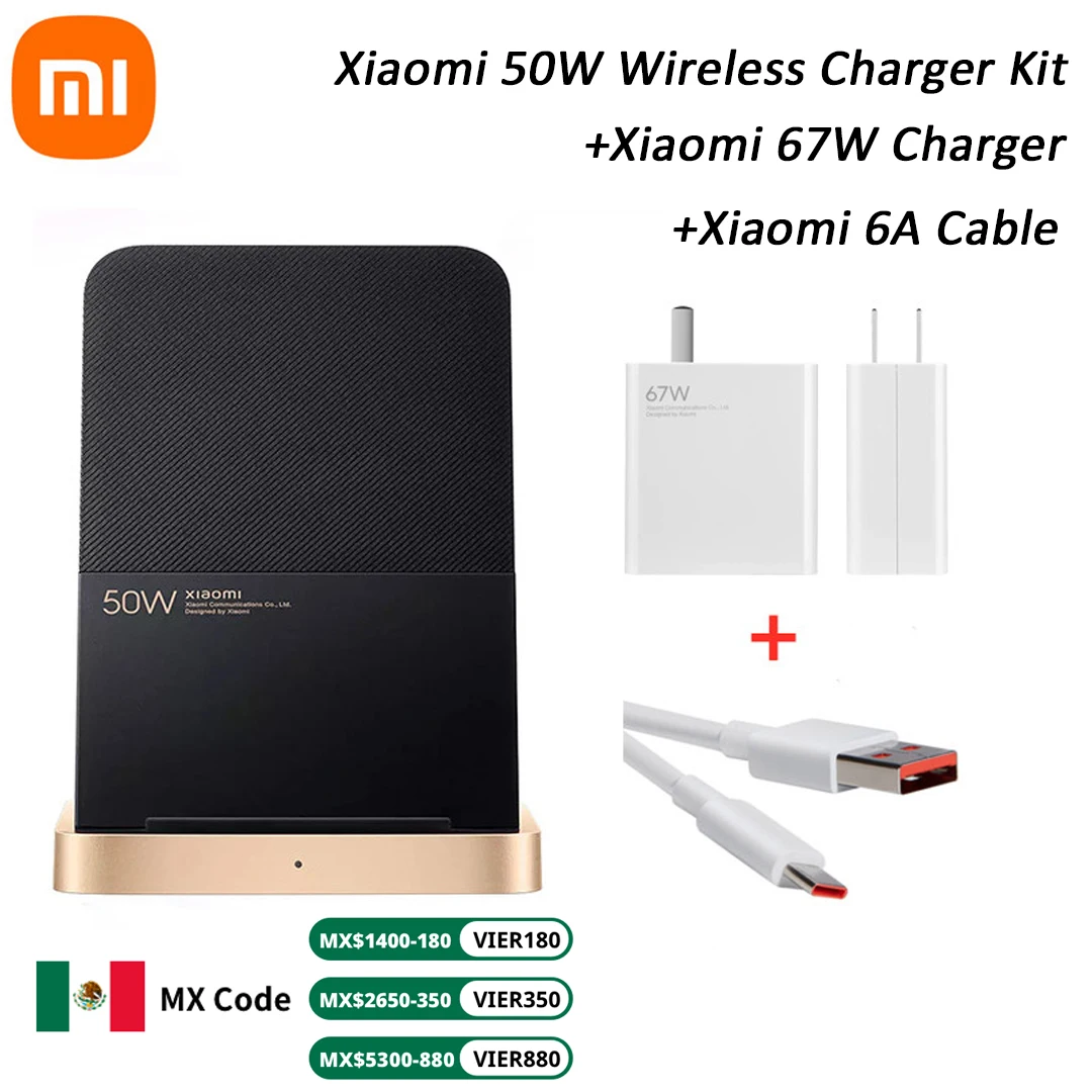 Caricabatterie Wireless Xiaomi 50W raffreddamento ad aria verticale con caricabatterie da 67W cavo di tipo c 6A ricarica rapida per Xiaomi 11/12/13 per iPhone