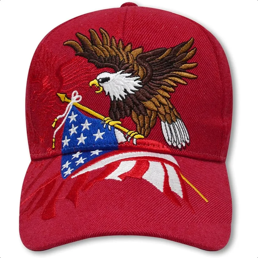 FLYOUTH قبعة بيسبول الإبداعية النسر والولايات المتحدة الأمريكية علم الدولة قبعة البرية الشمس الظل المطرزة بلغت ذروتها
