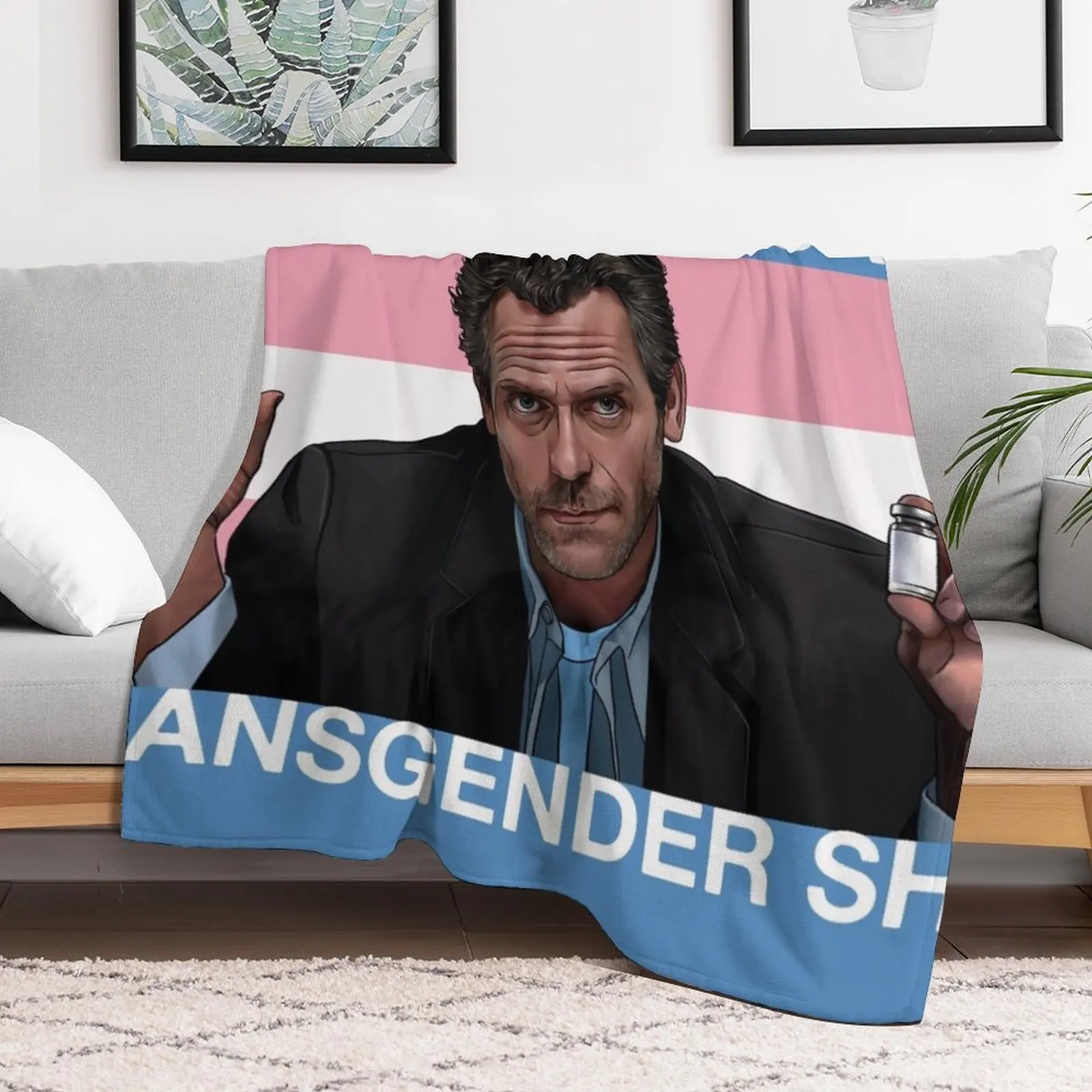 Dr. House Trans Flag Throw Blanket