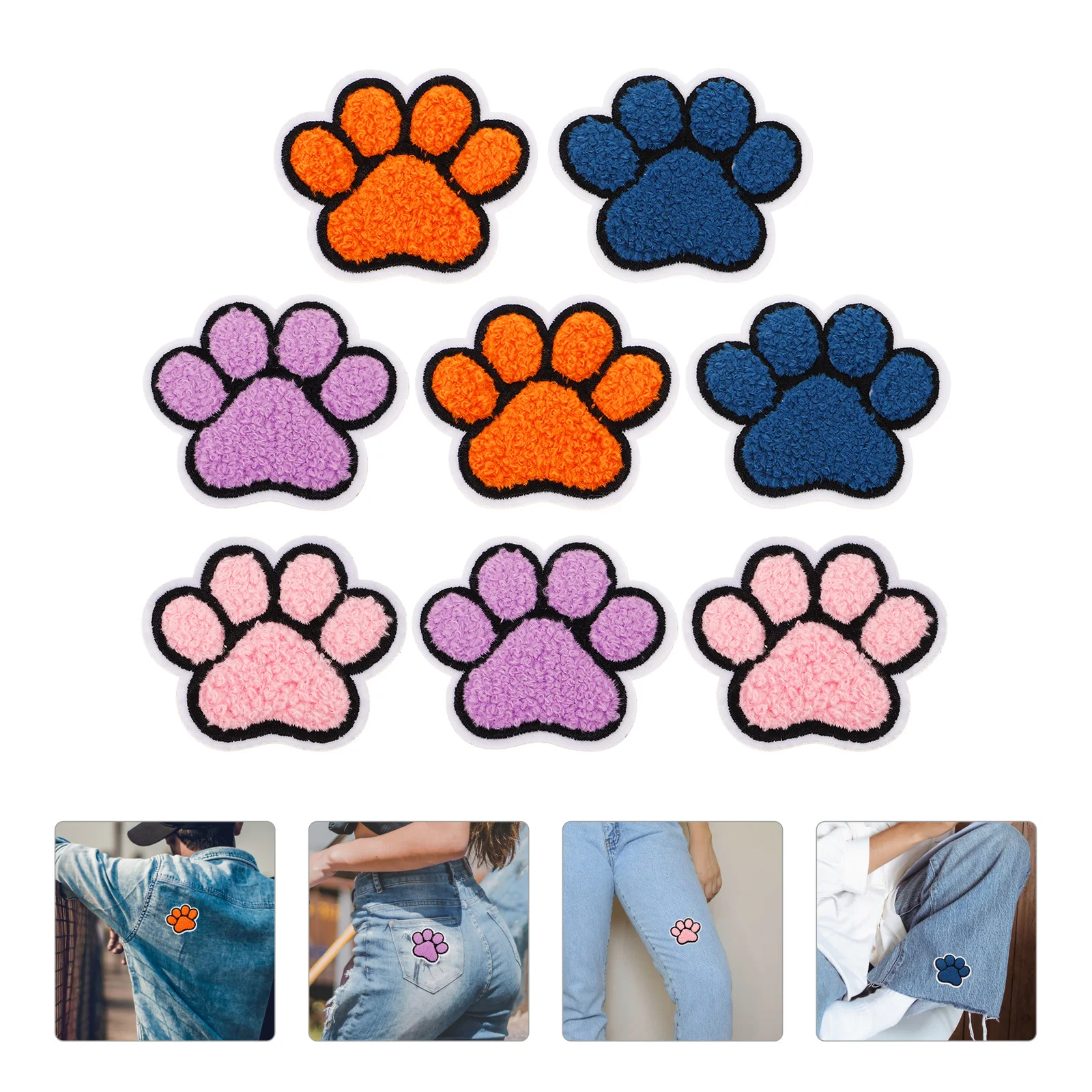 

8pcs Decorative Paw Patches Adhesive Fabric For Clothes Hats Diy Repair Wear-Resistant Compact Iron-On Patches Household Use