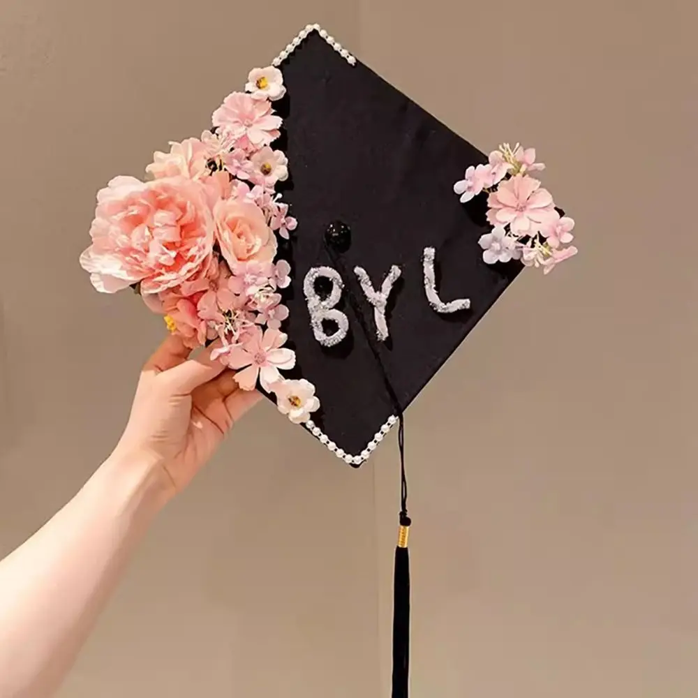 

Durable Doctor Flowers Graduation Cap Bachelor Master Trencher Cap Adjustable Fringe Academic Hat with Tassels College