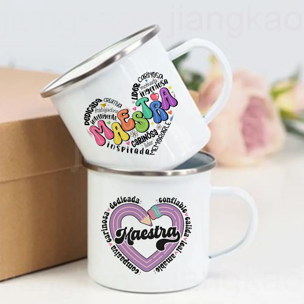 Maestra Heart Spanish Printed Mug Creative Coffee Cups Water Enamel Cup Handle  Theacher's Day Back To School Gift for Teacher