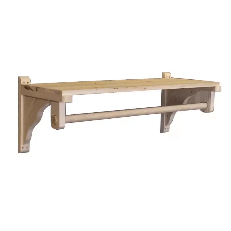 Log color clothing store display rack Wall-mounted wooden shelf Women's clothing store shelf Clothes pole display rack