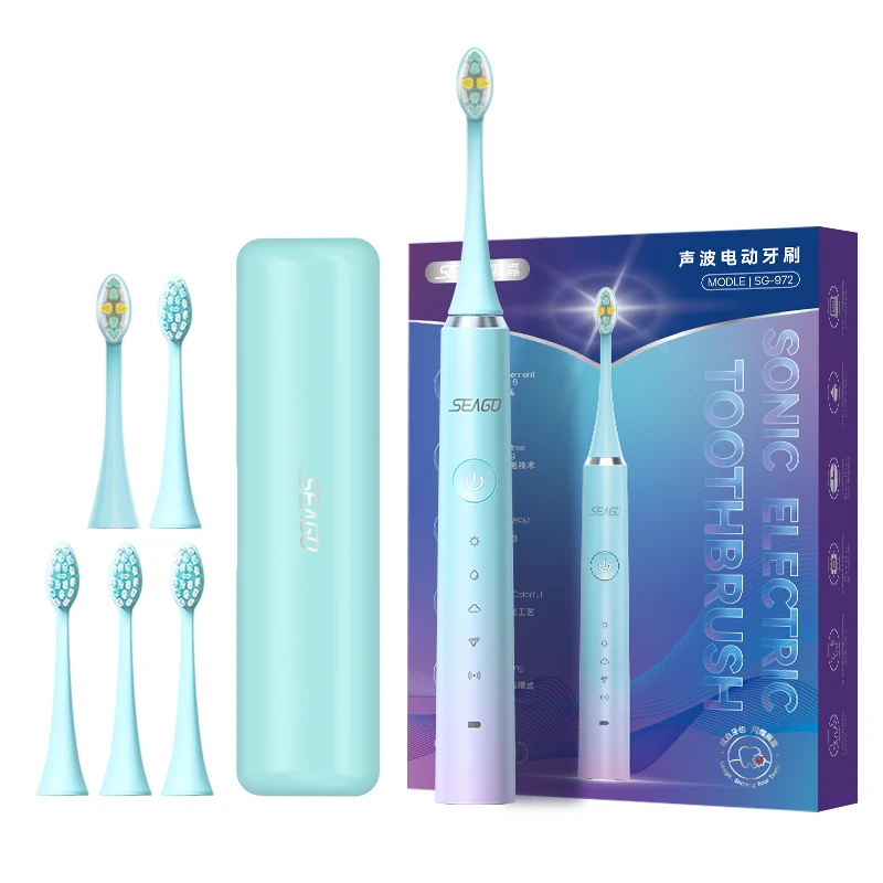 

SEAGO Sonic Electric Toothbrush 5 Mode Waterproof USB Charger Tooth Brush Head Adult S5 Couple Gift