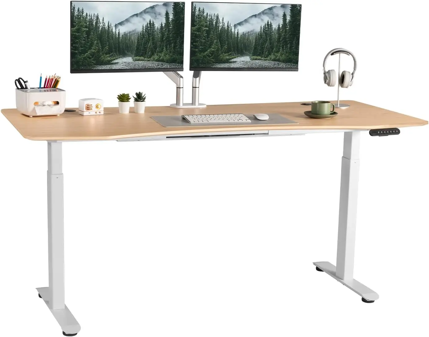 

Standing Desk 71 x 32 Inches Dual Motor Height Adjustable Desk Electric Sit Stand Desk Home Office Desks Maple Ergonomic