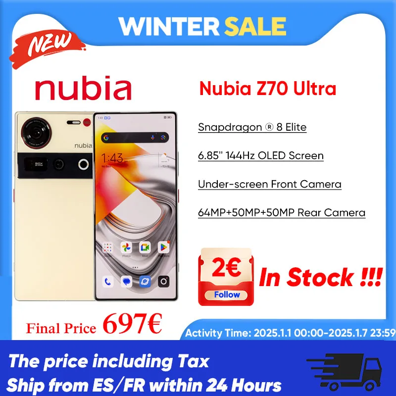 2024 New Nubia Z70 Ultra Snapdragon 8 Elite 5G 6.85 144Hz OLED Display 80W Fast Charging 64MP Camera NFC Global Version Smartphone Google play