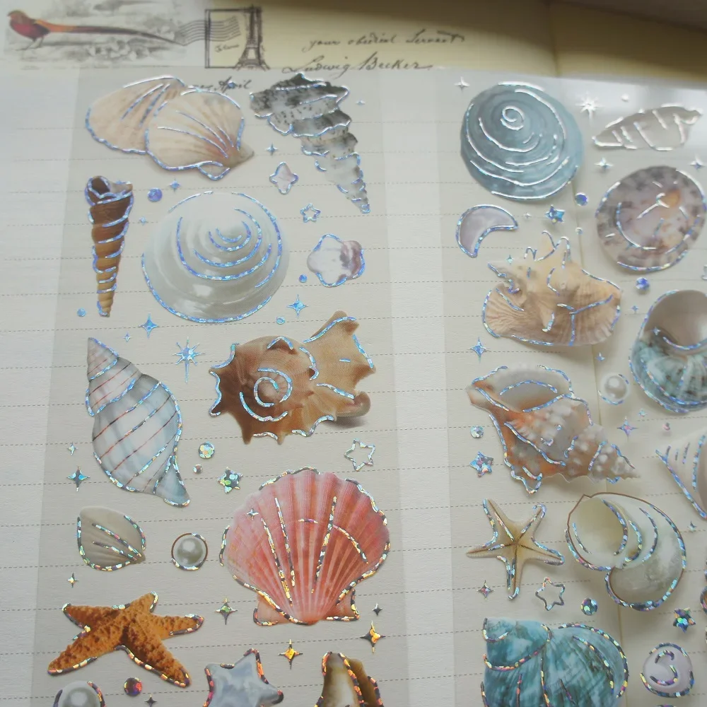 

3 Sheets Silver Summer Ice Cubes and Shells Design PVC Sticker Gift Tag Gift Decoration Scrapbooking DIY Sticker