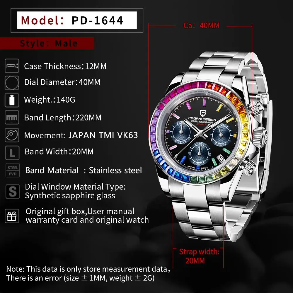 PAGANI DESIGN Rainbow Circle PD1644 Luxury Fashion Quartz Watch For Men Automatic Wristwatches Men Sport Waterproof Chronograph