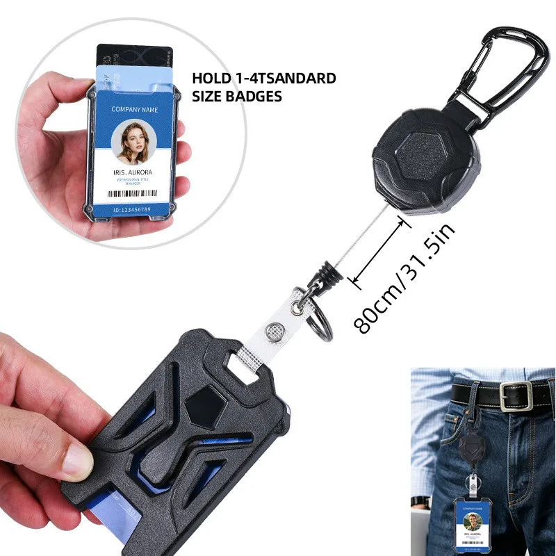 Retractable Badge Holder And Heavy Duty Badge Keychain With Belt Clip Tactical ID Card Holder