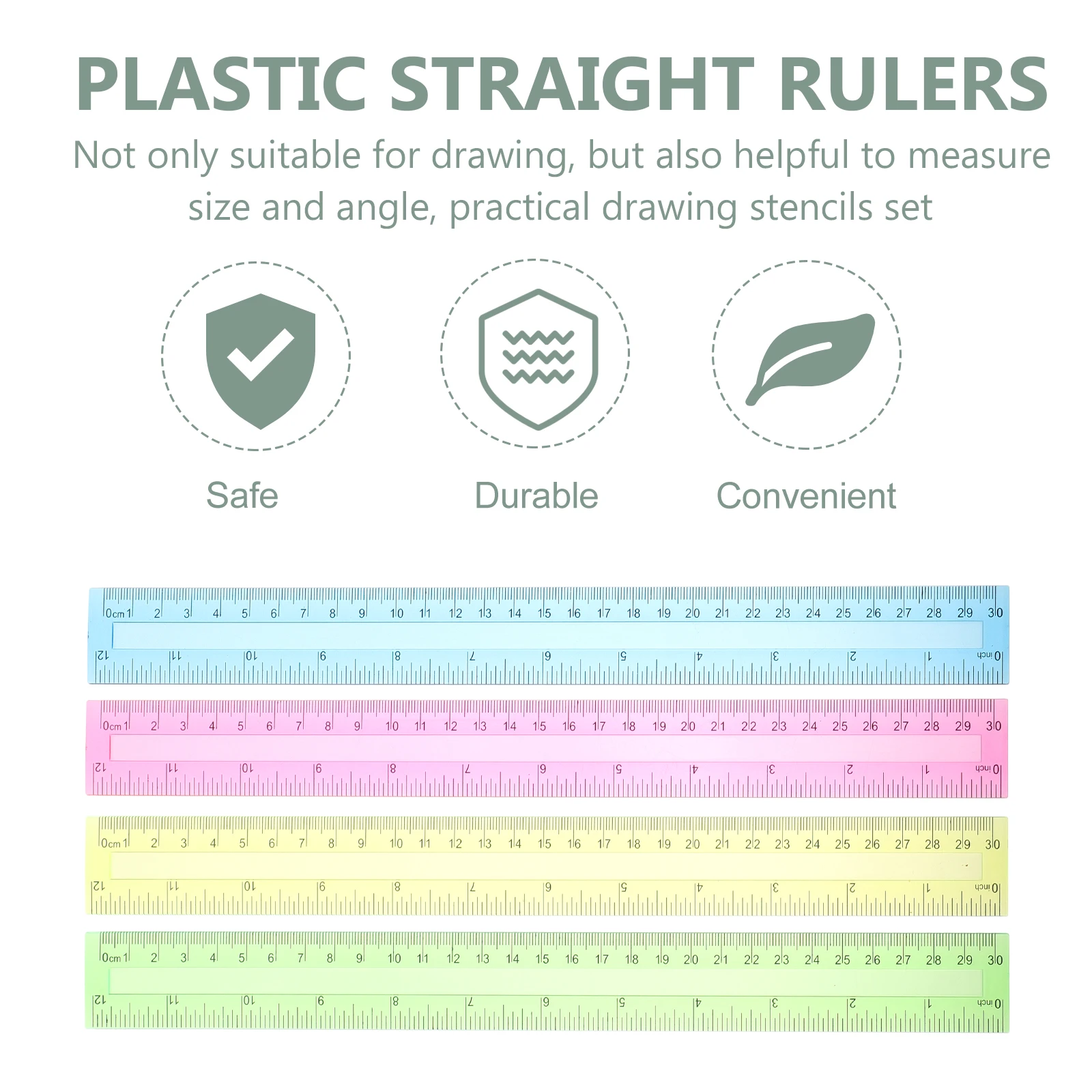 16pcs Plastic Straight Ruler 12 Inch Colorful Transparent Measuring Tool For Students School Stationery Drawing Measurement