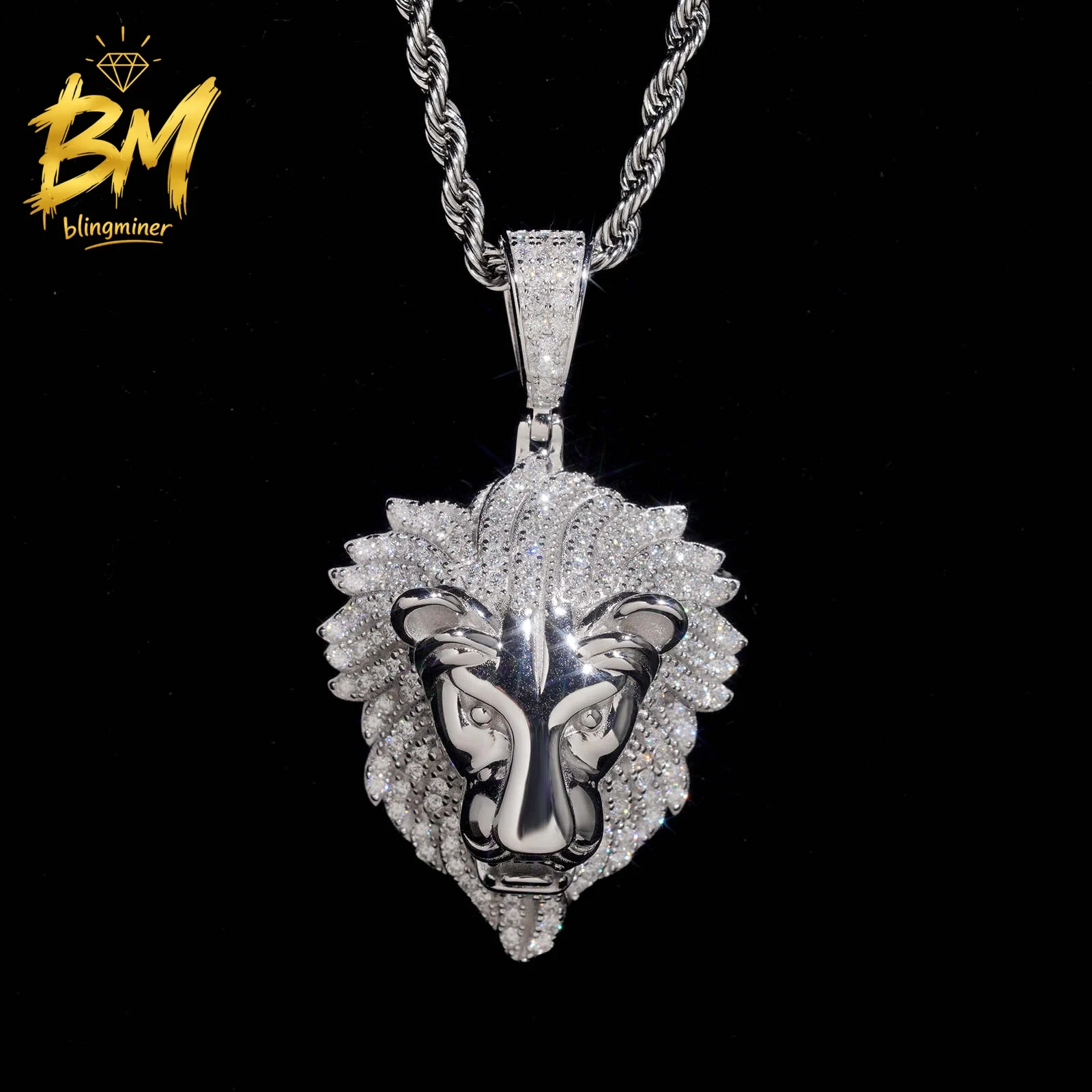 Blingminer Iced Out Lion Head VVS Moissanite Pendant For Men Women S925 Silver Pendants Jewelry Pass Diamonds Tester Free Shippi
